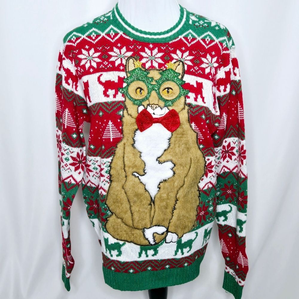 Blizzard Bay Decked Out Kitty | Cat Ugly Christmas Sweater Size Medium